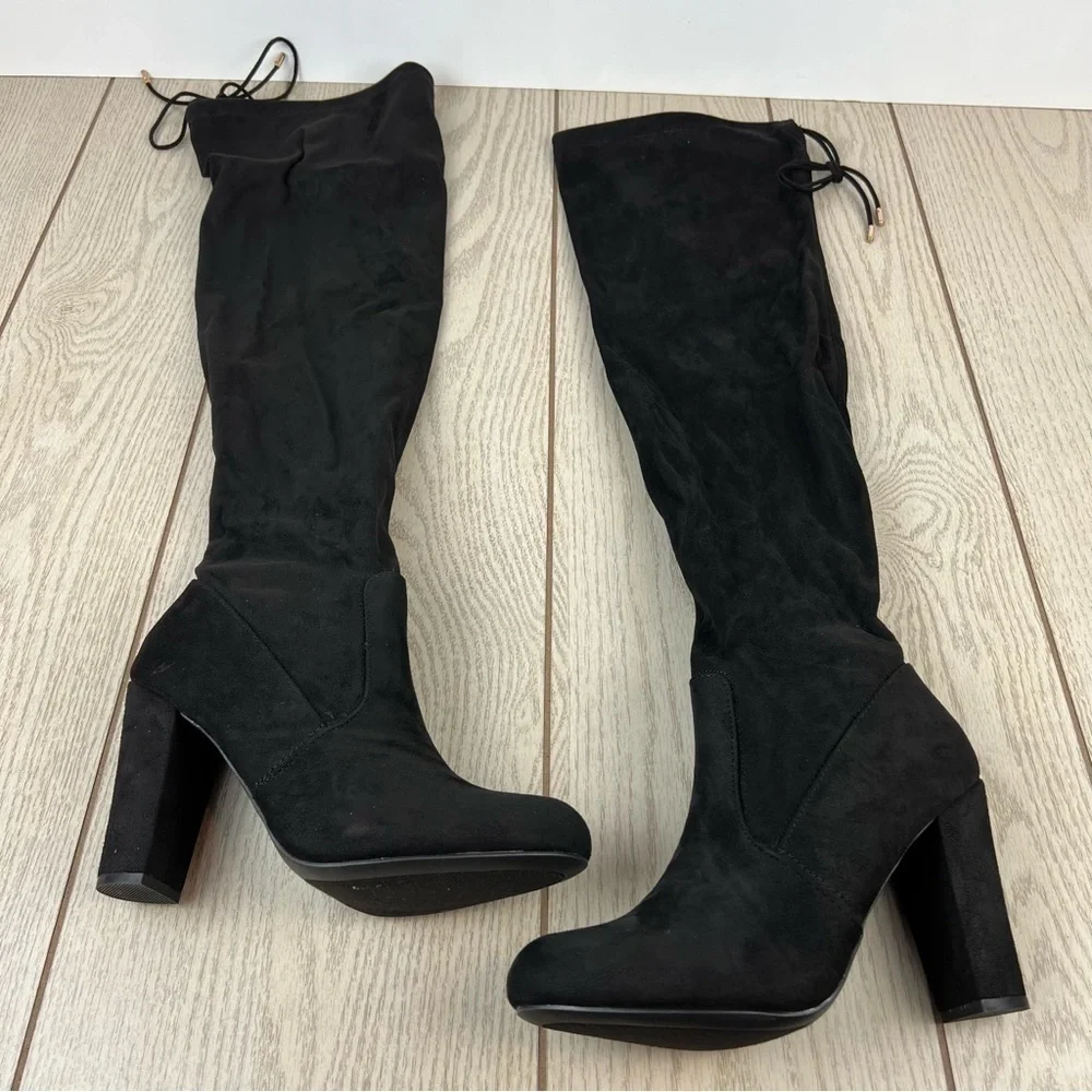 Journey Collection Women's Maya Over the Knee Tie Top Boots 10 Black $130